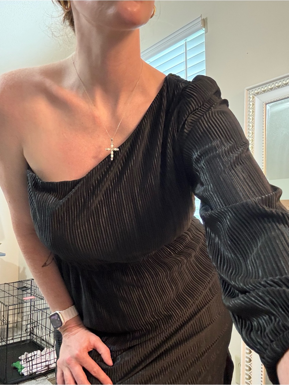Petal and Pup One-Shoulder Black Pleated Midi Dress - Picture 8 of 10